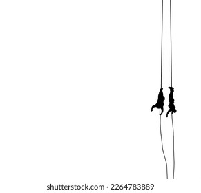silhouettes of two people going down a rope