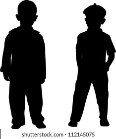 Silhouettes of two small boys