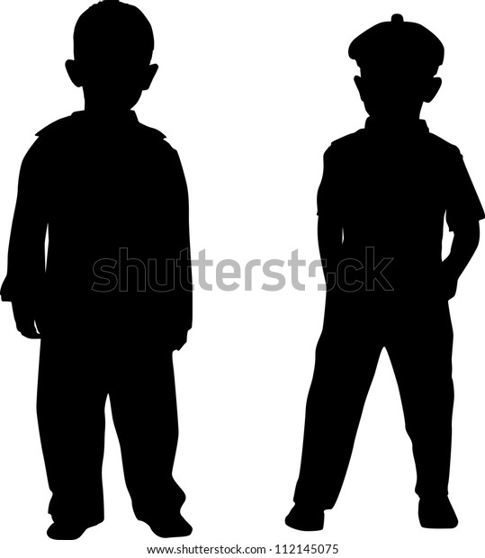 Silhouettes Two Small Boys Stock Vector (Royalty Free) 112145075