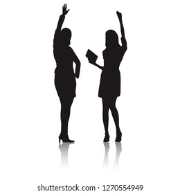 Silhouettes of two women. They wave their hands