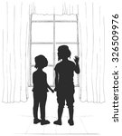 Silhouettes of two young girls, looking at the window