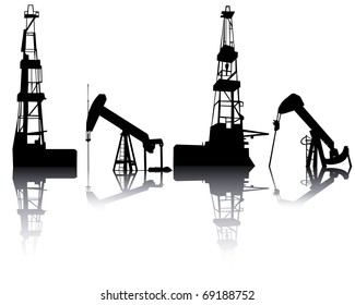 Silhouettes of units for oil recovery on a white background