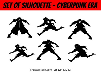 silhouettes of urban man. cyberpunk boy silhouette illustration. urban boy silhouette collection.