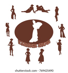 the silhouettes variety show with text on white background