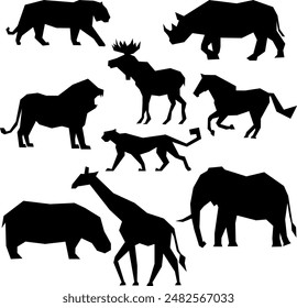 Silhouettes of various animals in geometric shapes