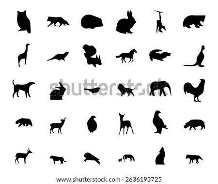 Silhouettes of various animals representing wildlife diversity simple black icons design element