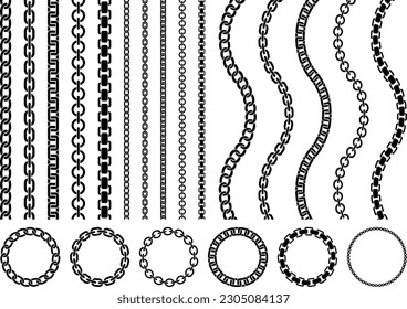 silhouettes of various chains in black and white