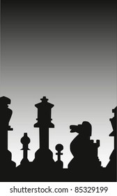 Silhouettes of various chess pieces.