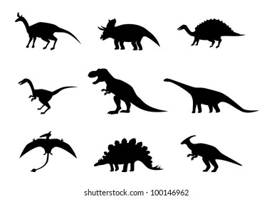 Silhouettes of various dinosaur