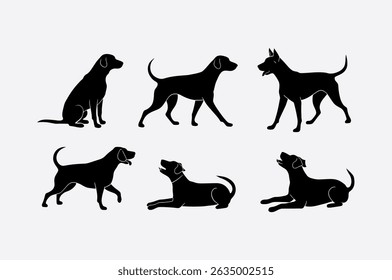 Silhouettes of Various Dog Breeds in Different Poses