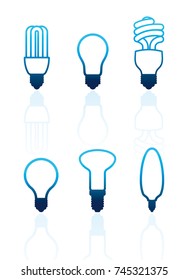 Silhouettes of various electric bulbs. Vector illustration