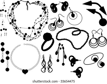 Silhouettes of the various jewellery