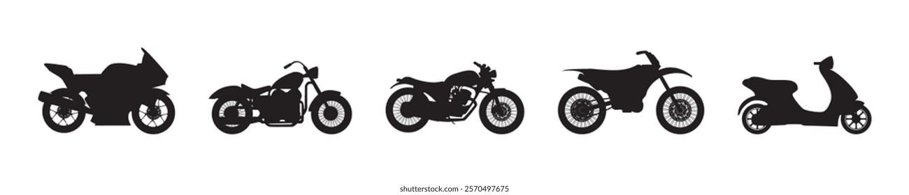 Silhouettes of Various Motorcycles and Scooters Vector Set