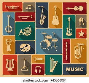 Silhouettes of various musical instruments