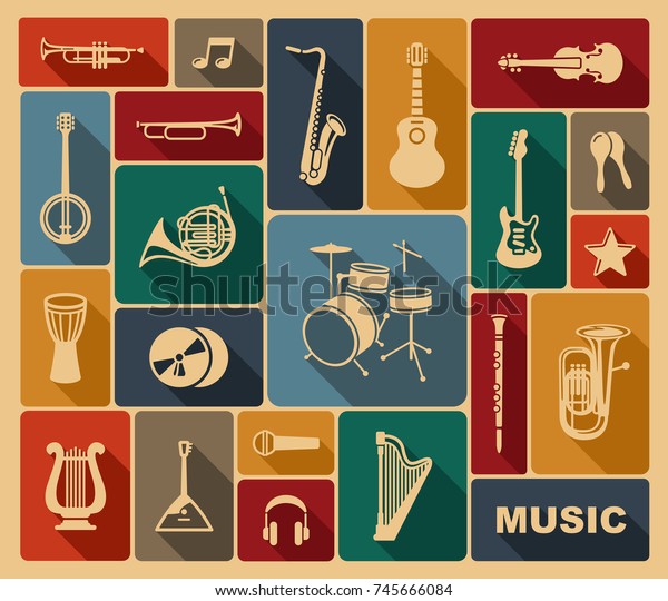 Silhouettes Various Musical Instruments Stock Vector (Royalty Free ...