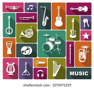 Silhouettes of various musical instruments in retrostyle