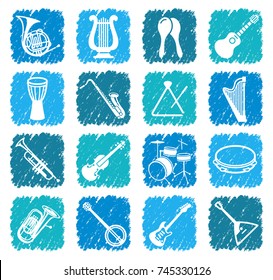Silhouettes of various musical instruments. Vector illustration