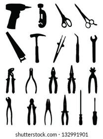 Silhouettes of various tools, vector