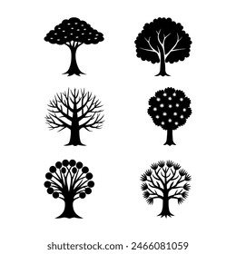 Silhouettes of Various Tree Icons of Various Sizes