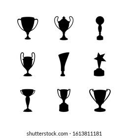 silhouettes of various trophy variations for the winner of a championship. Cup trophy design as a champion award. Sport trophy  design elements.