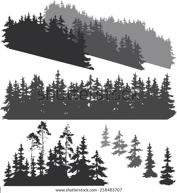 さまざまな森や松の木のシルエットがデザインに適しています のベクター画像素材 ロイヤリティフリー