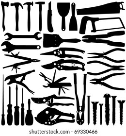 Silhouettes Vector of Construction Equipments, working Tools. A set of cute icon collection isolated on white background