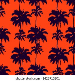 Silhouettes vector palm trees isolated on an orange background. seamless pattern. Perfect for fabric, wallpaper or giftwrap. illustration