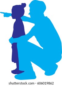 Silhouettes Vector of side view of happy father and daughter looking away while dad pointing away and standing isolated on white background, What is there?