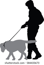 Silhouettes vector of soldier and dog on white background. person controlling the dog, Military service concept.