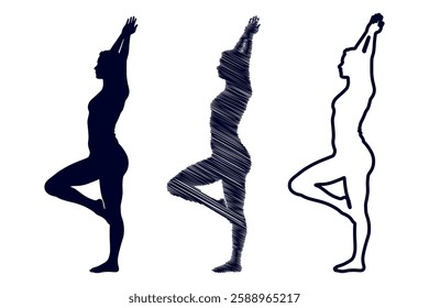 silhouettes of vector yoga pose for balance and strength