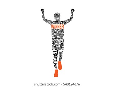 Silhouettes Vectors Of Winner Marathon Running In Typographic Style.