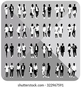 Silhouettes vector.Vector silhouette group of beautiful black silhouettes.Vector eps.Editable.Collection set of mans and woman.
