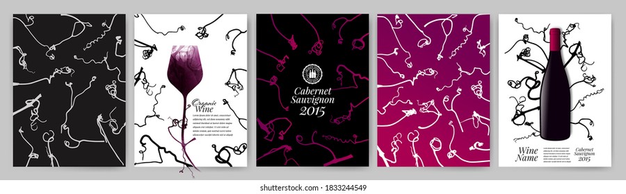 Silhouettes of vine tendrils, grape tendrils. Templates with decorative stationery designs. Vector illustration
