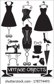 silhouettes of vintage fashion objects