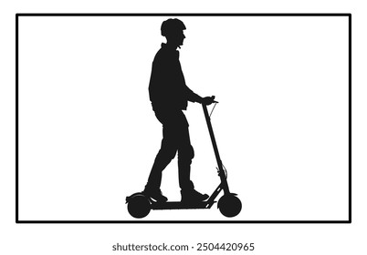 Silhouettes of Vintage and Modern Electric Scooter, Person Riding an Electric Scooter.