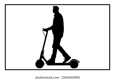 Silhouettes of Vintage and Modern Electric Scooter, Person Riding an Electric Scooter.