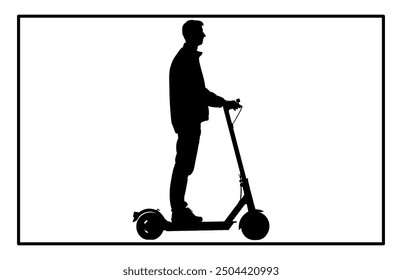 Silhouettes of Vintage and Modern Electric Scooter, Person Riding an Electric Scooter.