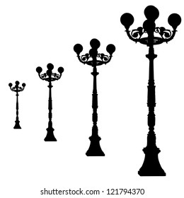 silhouettes vintage  streetlamp. Vector  illustrations.