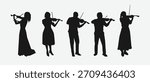 Silhouettes of violin players. Isolated vector illustration.