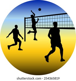 silhouettes of volleyball on the beach vector