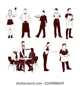 silhouettes of waiters for a variety of uses