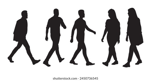 silhouettes of walking people, isolated Group of people Crowd of people. 