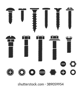 Silhouettes of wall bolts, nuts and screws