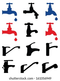 Silhouettes of water faucet, vector