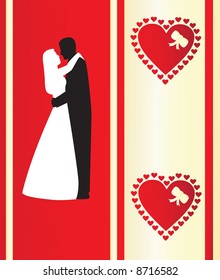 Silhouettes of wedding couple and romantic background for wedding invitations 1. Vector