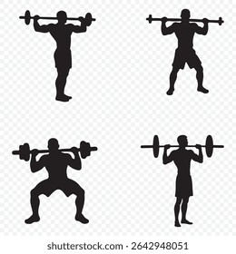 Silhouettes of  Weightlifters in Various Poses .  Weightlifter Sport Silhouettes, art vector design . 