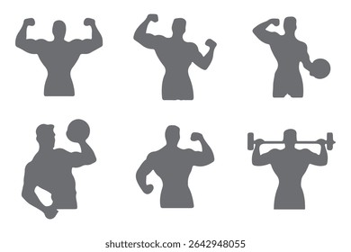 Silhouettes of  Weightlifters in Various Poses .  Weightlifter Sport Silhouettes, art vector design . 