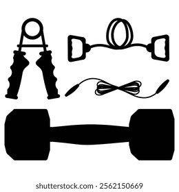 Silhouettes of Weightlifting Equipment and Gym Tools