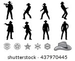 Silhouettes of Western Cowboys and Sheriff Badge. Vector Illustration