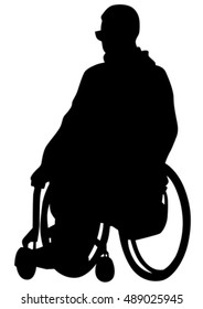Silhouettes wheelchair and people on white background